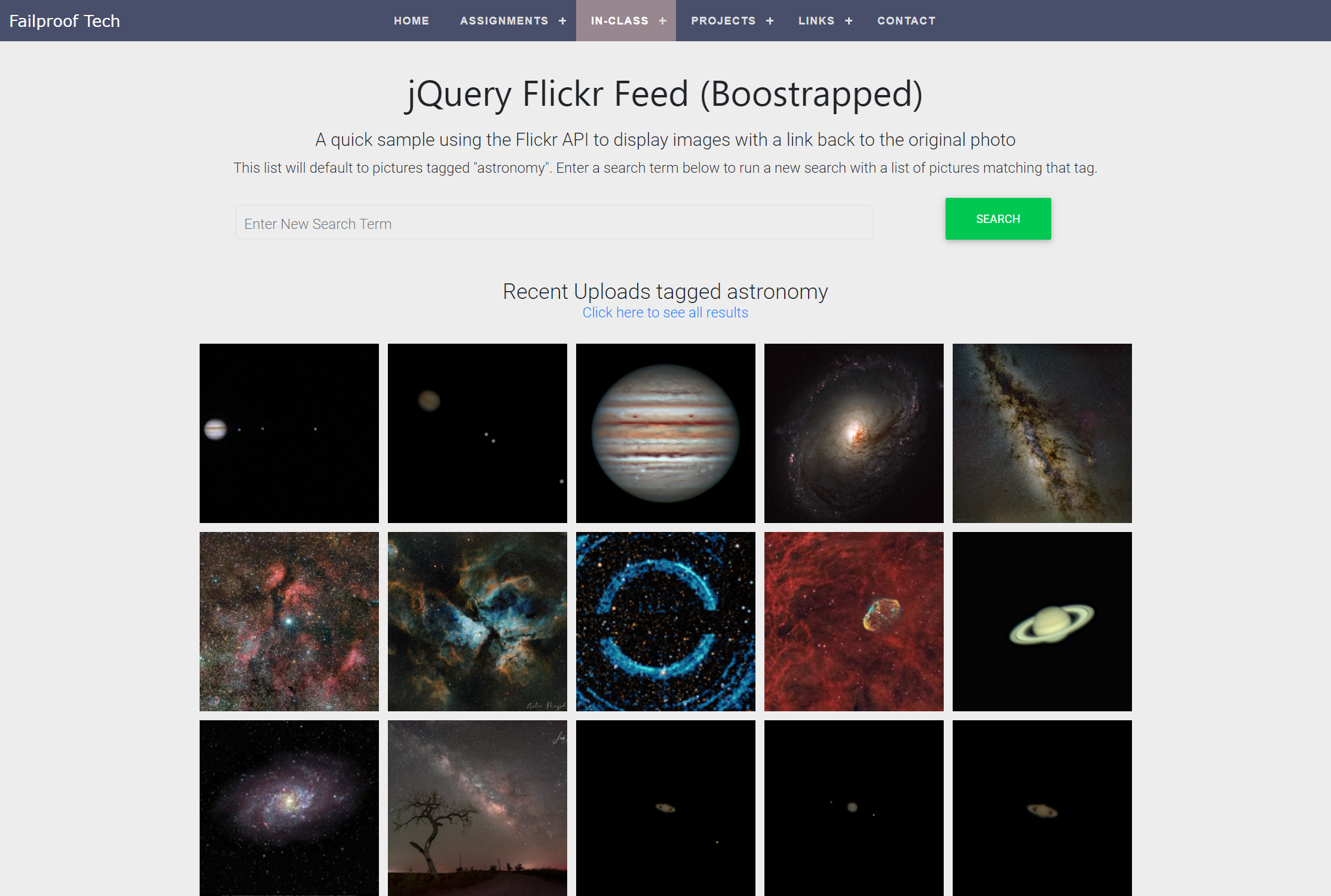 jQuery Flickr Feed Assignment Screenshot